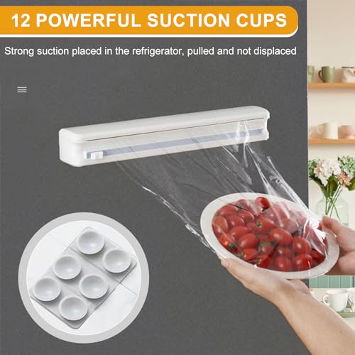 Pizsieat Frischhaltefolienspender,Frischhaltefolie Schneider 37x6x5cm Folienschneider Küche mit 12 Abgerundete Saugnäpfe für Plastikfolie & Aluminiumfolie(Weiß)