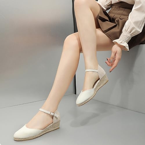 Womens Closed Toe Platform Sandals Canvas Ankle Strap Espadrilles Wedge Sandals Dressy Platform Wedge Sandals Casual Shoes2