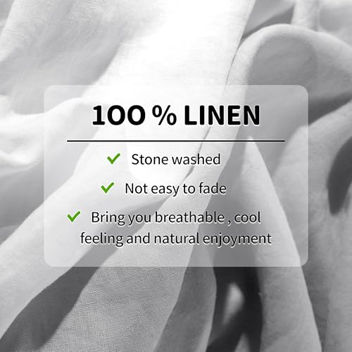 Image of 100% Pure Linen Sheet Set Breathable Natural Linen Sheets 4pcs Fitted Sheet Up to 16 inch Moisture-Wicking Bright White