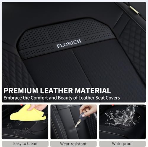 Image of FLORICH 2pcs Car Seat Covers Front Set, Black Car Seat Cover, Breathable Premium Leather Seat Covers, Automotive Vehicle Seat Covers for Cars Trucks Vans SUVs Sedans (2 Packs, Black)