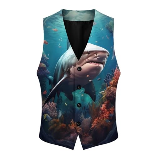 Sea Shark Men's Suit Vest Business Formal Waistcoat Vest with 2 Pockets for Wedding Party4