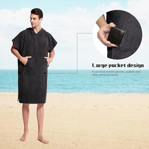 Serviette à séchage rapide type poncho de bain adulte noir - 5