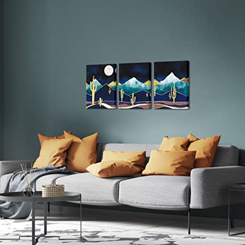 Sechars Abstract Mountain Canvas Wall Art Golden Cactus Art Prints Desert Landscape Painting Pictures Contemporary Nordic Style Decor #TOP1