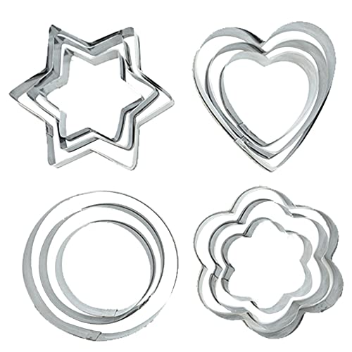 Cookie Cutter, 12 Pieces Cookie Cutters Shapes Pastry Cutter Biscuit Cutters Baking Set Christmas Cookie Cutter Stainless Steel Heart Circle Flower Star Shaped Cookie Cutters for Baking