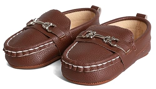 QIETION Newborn Baby Girls Boys Loafers Prewalker Moccasin Crib Shoes Soft Sole Non-Slip First Walker Shoes, Perfect for Baptism/Crawling/Wedding Coffee 12-18 Months V200-CF13