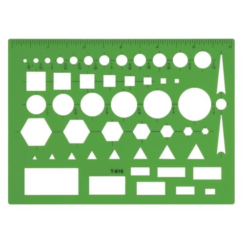 Image of Westcott T-816 All-Purpose Technical Drawing Template, 12 Count | Plastic Shape Template Tool, Green, 4.5 inch x 6.25 inch