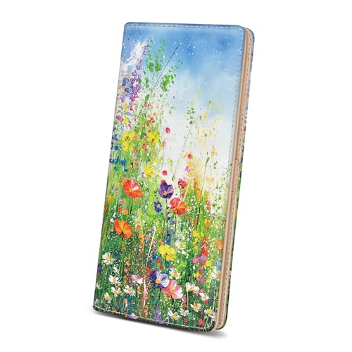 Image of Immaturus Floral Womens Wallet, Slim Thin RFID Blocking Card Wallets, Bifold PU Leather Credit Card Holder Organizer, Cute Cash Clutch Long Billfold with Zipper Coin Pocket Ladies Girls Gift