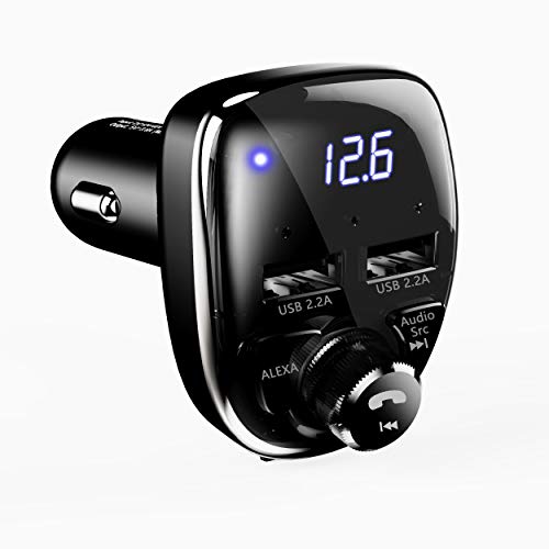 4-in-1 Alexa for Auto, USB car Charger Dual Port 22W /4.4A Compatible with iPhone Only, Bluetooth Car Adapter, FM Transmitter, WiFi Based Alexa in Your Car