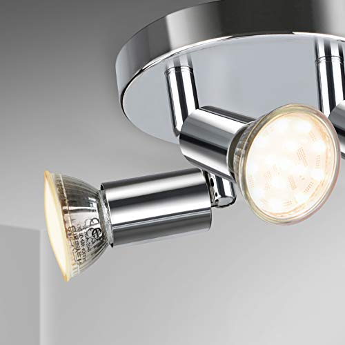 LED Ceiling Light Rotatable, 4 Way Round Plate LED Ceiling Spot Lights, ø180mm (Including 4x4W GU10 LED Light Bulbs, 400LM, Warm White) LED Ceiling Lamp for Kitchen, Living Room - White Chrome