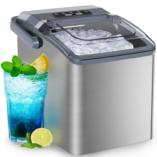 ebisuny Countertop Ice Maker, 9 Ice Cubes in 6 Mins, 26 Lbs in 24 Hrs, Portable Bullet Ice Machine with Handle & Ice Scoop, Compact Ice Maker with Self Cleaning Function, 2 Ice Sizes, Black