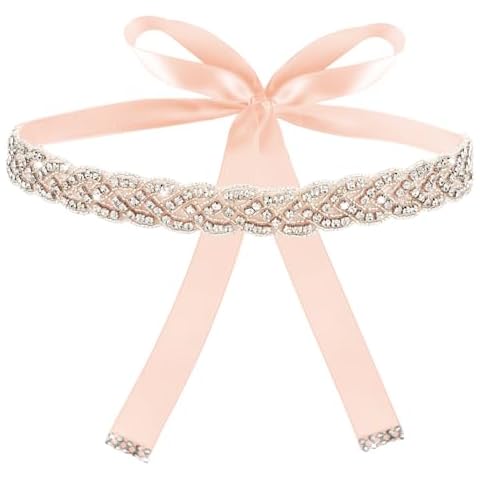 Amaxiu Handcrafted Bridal Rhinestone Wedding Waist Belt for Women, Bling Crystal Belts Glitter Ribbon Belt for Jeans Dress (Pink) Cover