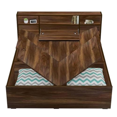 Image of FURNY Orbix King Size Engineered Wood Bed with Headboard Storage & Box Storage | Contemporary Design | Strong Bed for Bedroom & Hotel