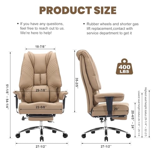 Image of EXCEBET Big and Tall Office Chair 400lbs Wide Seat, Leather High Back Executive Office Chair with Foot Rest, Ergonomic Chairs Lumbar Support for Lower Back Pain Relief, All-Day Comfort (Brown)
