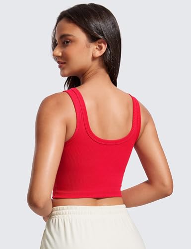 Image of CRZ YOGA Ribbed U Neck Crop Tank Tops | Medium Support, Removable Pads, Casual, Wide Straps, Longline Sports Bras for Women