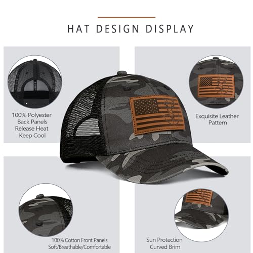 Image of Mens Hat Snapback Trucker Hats Outdoor Gifts for Men Dad Husband Father's Day Leather Pattern Baseball Cap