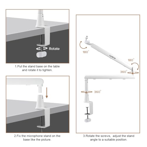 Image of Kadence NB55-WH Touring Series Professional Mic Boom Arm Stand | Heavy-Duty Steel Build & 1.5kg Load Capacity | 360 Adjustable Desk Mount | For Podcasting, Streaming & Studio Recording | White