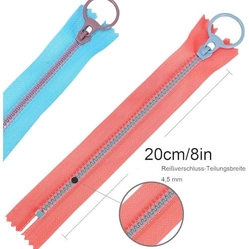 Harz Nylon Reißverschluss Set - 10 Stücke, 20cm Metallring, Bunte Coil Reißverschlüsse für Schneider