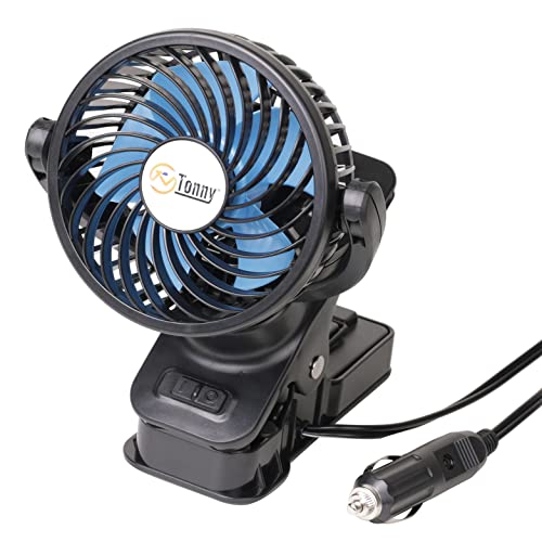 TN TONNY 4" Portable 12V Car Clip Fan, Mini 12 Volt Clip on Cooling Fan Easy Mounted Backseat Car Fan with Strong Clamp