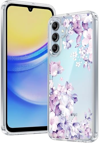 Image of Elzzi Clear Transparent Flower Cover for Samsung A56 5g Case Shockproof Case Floral Design Camera Protection Shockproof PC+TPU Transparent Flower Cover for Girls & Women Purple