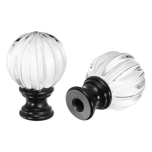 Image of PATIKIL 1 /4-27 Lamp Finial Cap for Lampshade Harp Top, 2Pcs Cap Nut Screw Cap Knob Clear Pumpkin Ball Shaped Crystal Lamp Shade Decoration for Table Floor Lamp, Black