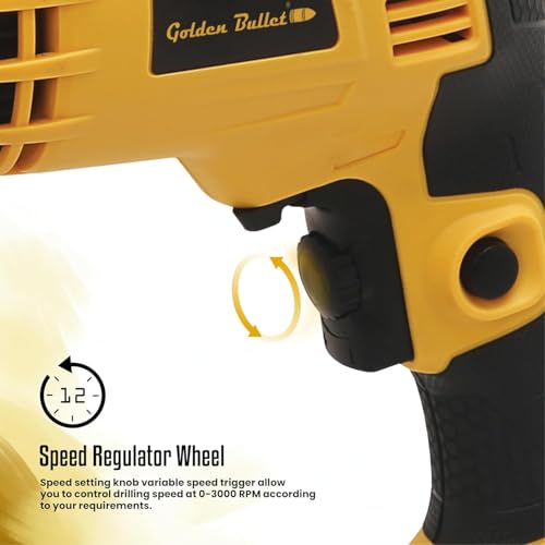 Image of Golden Bullet GB ID-1350 500W 13mm Impact Drill Machine | 3000 RPM | Variable Speed, Reversible, Trigger Lock | For Home, DIY, Masonry, Concrete, Metal, Wood, Tile & Stone Drilling | 6 Month Warranty