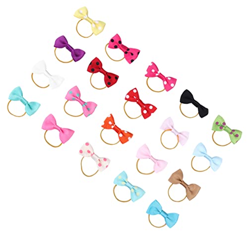 POPETPOP 20Pcs Random Color Dog Bowknot Hair Ties Elastic Pet Hair Holders for Puppies Stylish Hair Ropes for Grooming Pet Accessories for Everyday Use