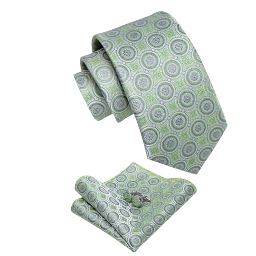 Image of YourTies Silk Paisley Floral Tie and Pocket Square Cufflinks with Lapel Pin Sets for Men 5PC Wedding Party