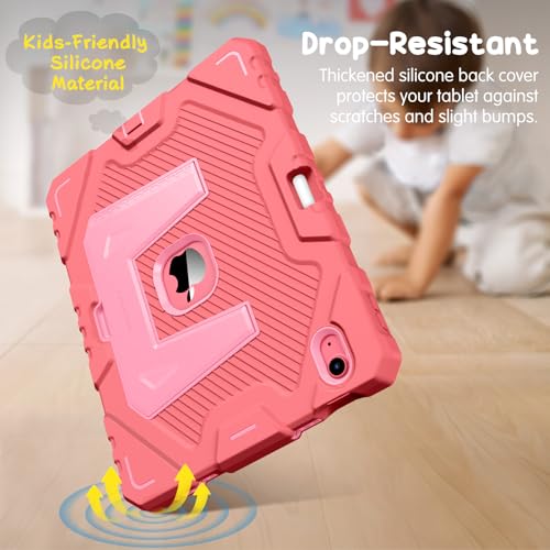 Image of Fintie Kids Friendly Case for iPad (A16) 11th Generation 11 Inch (2025), iPad 10th Generation 10.9 Inch (2022), Fully-Body Rugged Heavy Duty Shockproof Protective Case with Kickstand, Pink