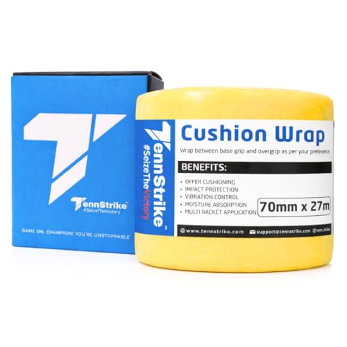 Image of 27 Metre x 70 mm Cushion Wrap for Badminton, Tennis & Pickleball Rackets | Shock & Vibration Control | Moisture Absorbing Cushion | Pro Player Use | Yellow Color