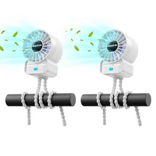 Image of 2 Pack Multifunctional Portable Stroller Fan 4 Speed 6600rpm High Speed Usb Rechargeable Personal Mini Handheld Fan Extended Tripod For Desktop Winding Kids Bed Treadmill Bike Golf Cart Outdoor Travel