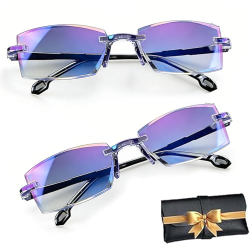 New Sapphire High Hardness Anti Blue Light Reading Glasses, Intelligent Dual Focus Reading Glasses for Women/Men (2pcs,+2.00)