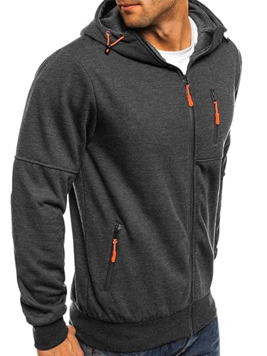 Men's Zip Up Fleece Hoodie Lightweight Sweatshirt Long Sleeve Sports Hooded Jacket with Zipper Pockets4
