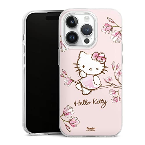 Custodia di Silicone Compatibile con Apple iPhone 14 PRO Trasparente Cover per Smartphone Hello Kitty Merchandise Hanami