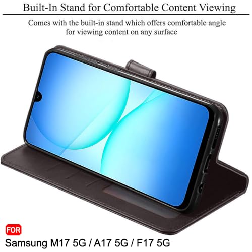 Image of TheGiftKart Flip Back Cover Case for Samsung Galaxy M17 5G / A17 5G / F17 5G | Dual-Color Leather Finish | Inbuilt Stand & Pockets | Wallet Style Flip Back Case Cover (Faux Leather, Coffee & Brown)