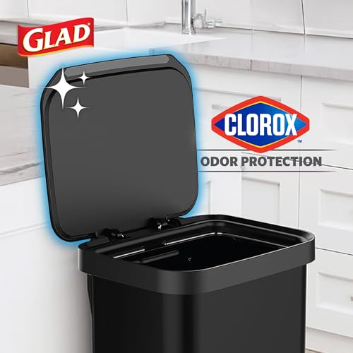 Image of Glad Stainless Steel Step Trash Can, Series 2 with Clorox Protection - Large Black Kitchen Garbage Bin with Soft Close Lid, Foot Pedal and Waste Bag Roll Holder, 20 Gallon
