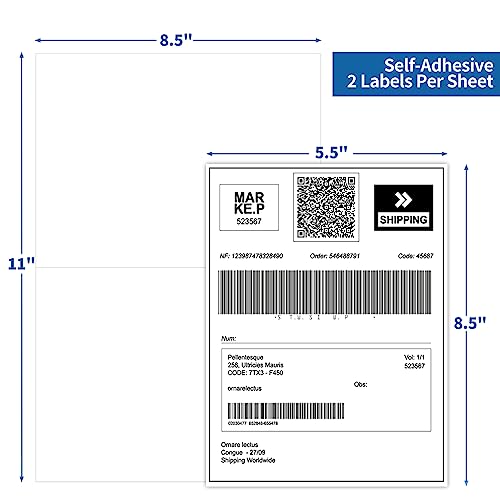 Bestiker Shipping Labels Half Sheet - 200 Counts, 8.5” X 5.5” Permanent Adhesive Shipping Labels, White Internet Shipping Labels 2 Per Page, Laser & Inkjet Printer Compatible [100 Sheets 8.5” X 11”] #TOP1