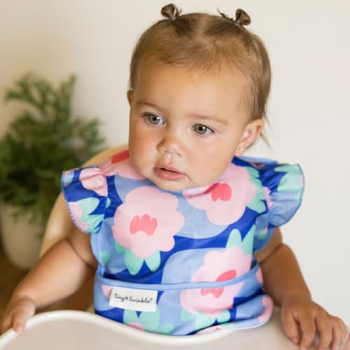 Image of Tiny Twinkle Mess Proof Baby Bib for Girls | Waterproof Toddler Bib for Eating | Baby Apron for Feeding | Machine Washable | Perfect Shower Gift (Floral Blue, 2-4Y)