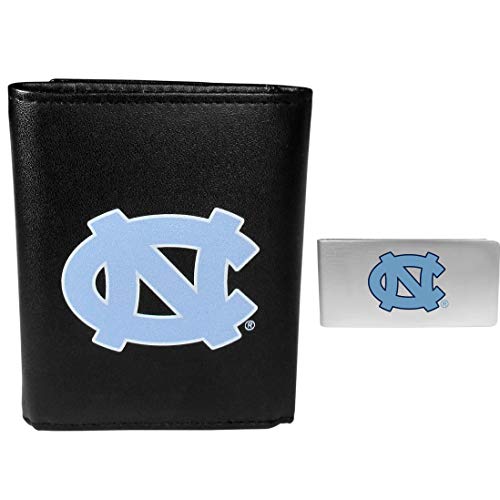 Siskiyou Sports NCAA North Carolina Tar Heels Carteira masculina de couro com dobra tripla e clipe para dinheiro, preta, tamanho único
