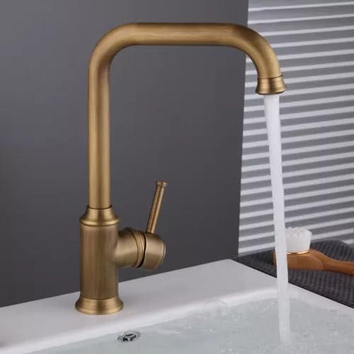 Grifo de lavabo alto retro, monomando de latón con caño de 25 cm de altura, cartucho de cerámica, conexión G3/8", bronce para baño y aseo de invitados