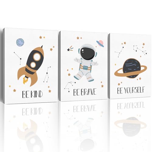 Image of Yuzi-n Space Decor for Boys Room Inspirational Astronaut Wall Art Decor for Kids Room Nursery Playroom Classroom Bedroom, Outer Space Themed Posters Set of 3 (12"X15")