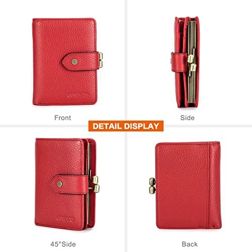 Contacts Womens Wallet Kiss Lock Purse RFID 11 Card Slots Ladies Bifold Leather Clutch with ID Window (Red) - Image 4