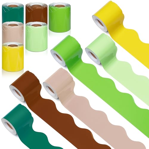 Bulletin Board Borders for School & Office Decor Decorations, 6 Rolls 196.8 ft Colorful Scalloped Bulletin Board Trim for Classroom Back to School Decor(Jungle Colors)