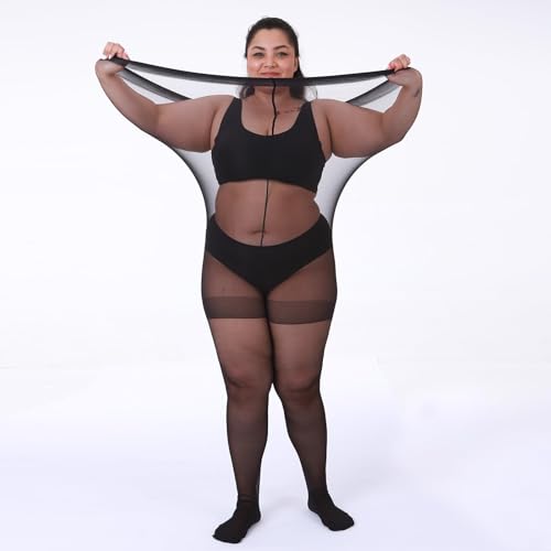 LADYFAN 3 Pairs Plus Size Women’s Sheer Tights 20D High Waist Control Top Pantyhose with Reinforced Toes2