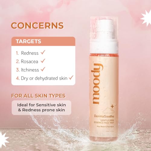 Moody DermaSoothe Brighening Face Mist & Essence Toner with Rice & Ceramides |Strenghten Skin Barrier | For Clear, Glass Korean Skin, Bright & Hydrated Skin | Alcohol-Free Toner |100% Vegan | 110ml