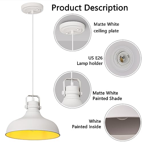 Image of White Modern Pendant Lights Kitchen Island Fixtures | ETL Certificate,Industrial Adjustable Height Vintage Dome Hanging Light Fixtures for Barn,Dining Room 3 Pack