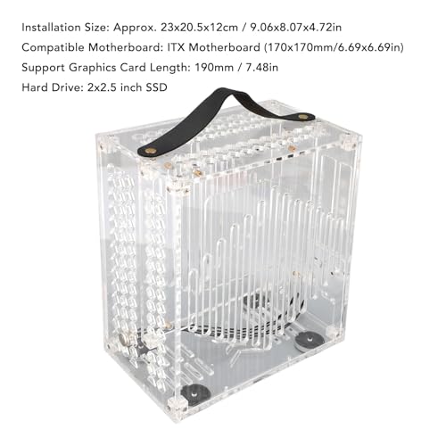 Gabinete PC Mini ITX de Acrílico Transparente, Diseño Hueco de Flujo de Aire 360° con Asa, para Fuente de Alimentación DIY y Tarjeta Gráfica de Hasta 190 mm miniatura 7