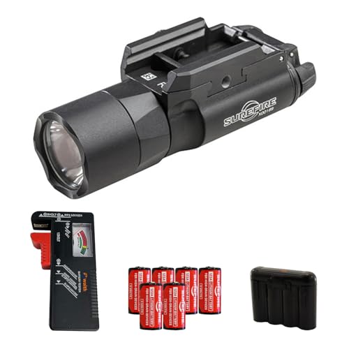 SureFire X300 Ultra LED Tactical Light with T-Slot Mount (Black) 1000 Lumens 4-Pack 123A Li Batteries Waith Battery Tester Waith Battery Case Bundle Set