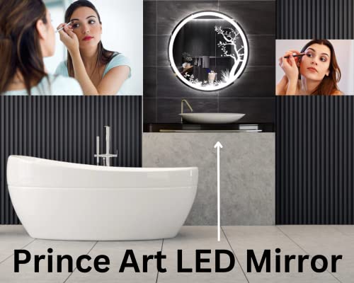 Image of LED Mirror Glass Bathroom Wall - Decorative Led Mirror with Touch Sensor Lights Cabinet Vanity Wall Design Darpan Full Length for Home (21x21 Inch Round DH5), Transparent