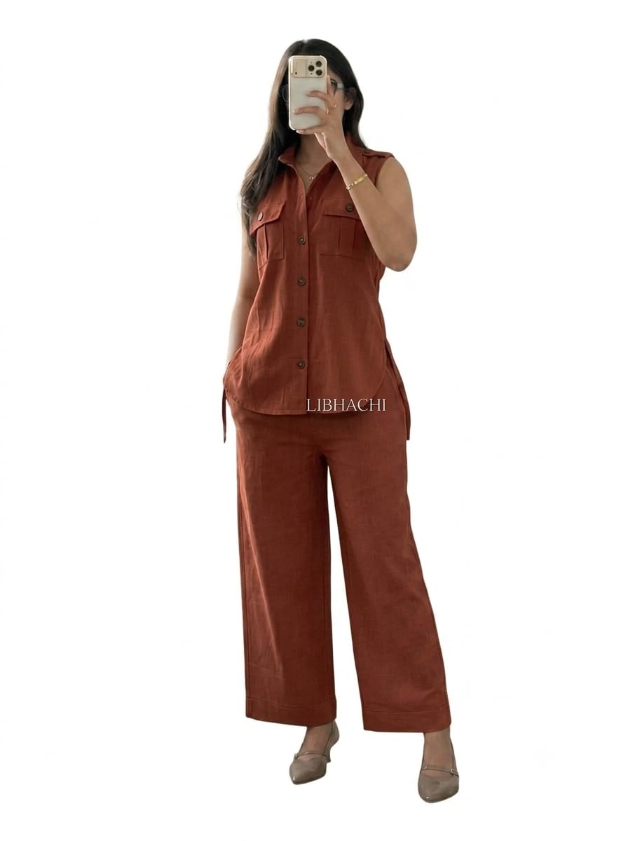 Women Rust Cut Sleeves Coord Set-image-49