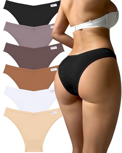 Image of FINETOO Womens Cotton Underwear Sexy Stretch Bikini Panties Low Rise Hipster Ladies Soft V-Waist Cheeky